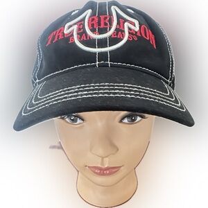 TRUE RELIGION Dad Cap 3D Embroidered Outline Black NWT